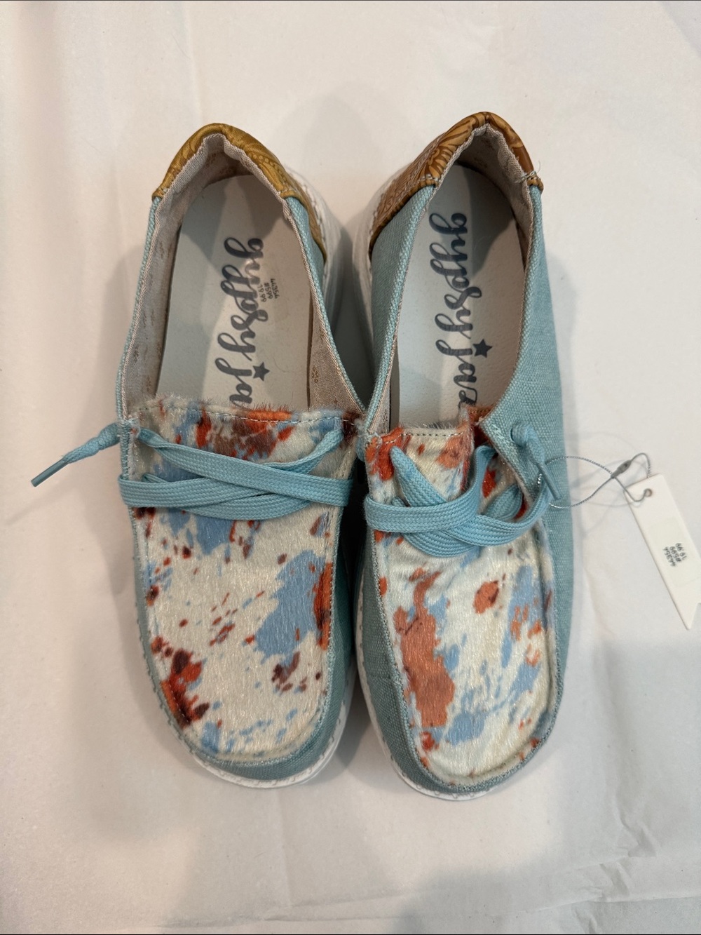 Gypsy Jazz Light Blue & Rust Speckled Slip-On Sneakers